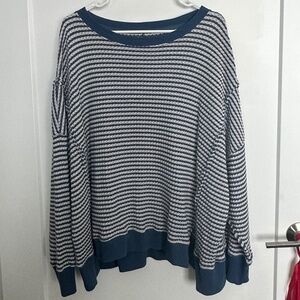 American Eagle Oversized Waffle Crew Neck Sweatshirt - Stripes - Aerie